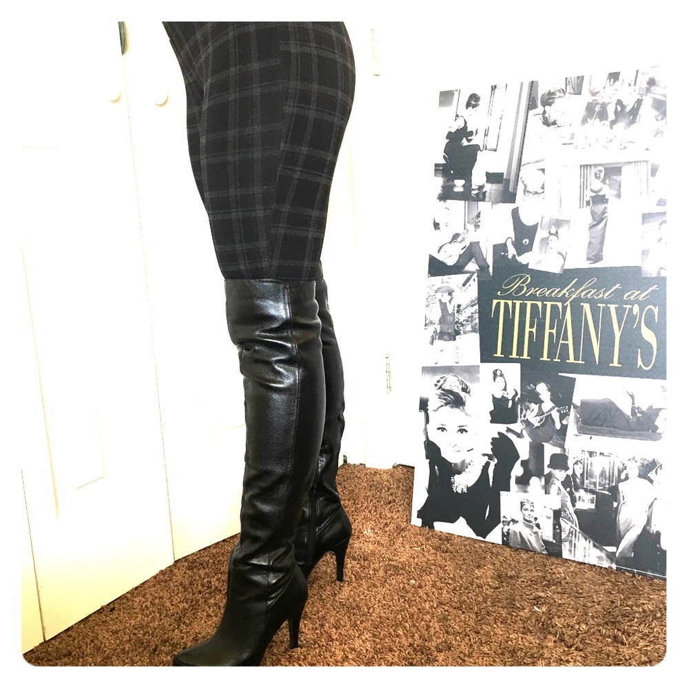 Leather thigh high boots